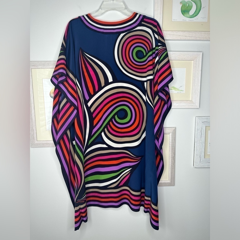 Trina Turk New Navy Swirl Silk Theodora Caftan Dress Women’s XS/S - Picture 8 of 14